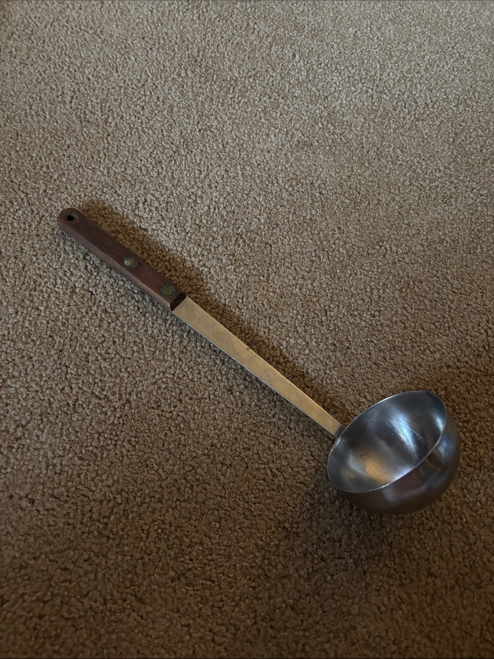 Vintage Betsy Ross Stainless Steel Soup Ladle with Brown Wood Handle